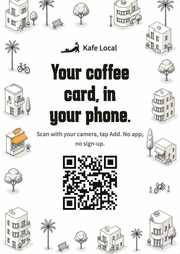 The counter sign with the café's QR code